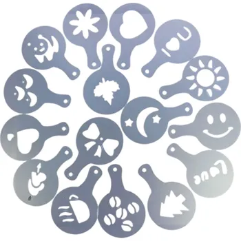 Příslušenství pro přípravu kávy 16 ks plastové šablony na cappuccino 13 x 8,3 cm Dekorační šablony na kávu moučkový cukr kakao skořici Barista šablony na latte art