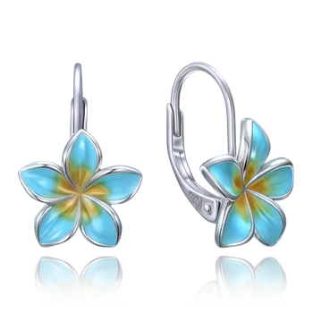 Módní doplněk MINET Moderní stříbrné náušnice modré kytičky JMAS5071BE00