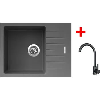 Kuchyňský dřez Set Sinks PERFECTO 650 + baterie ARCO černá matná Barva: Šedá metalická, Označení: Titanium