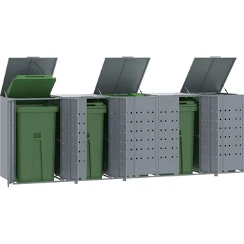Zahradní úložný box Box na 5 popelnic šedý 345 x 79 x 117 cm ocel Šedá 3279990