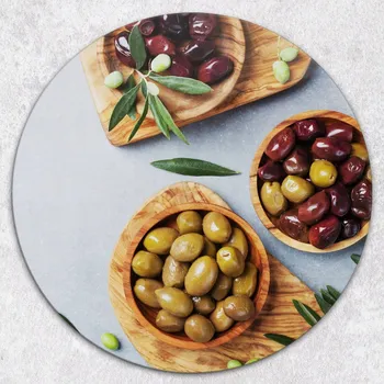 Kuchyňské prkénko Kulaté tvrzené skleněné kuchyňské prkénko s grafikou Italské olivy, průměr 40 cm