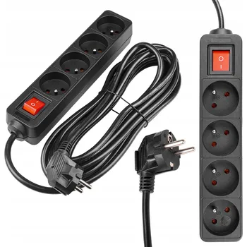 Napájecí kabel Prodlužovací Kabel zásuvková lišta 5 m UZEMNĚNÍ 4 ZÁSUVKY ČERNÝ 3x1,5 MM