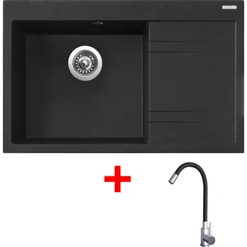 Granitový dřez Set Sinks RIM 780 L + baterie ELASTA nerez/ černá Barva: Černá granitová, Označení: Granblack