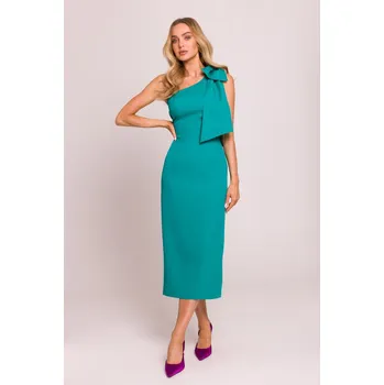 Dámské šaty Společenské midišaty na jedno rameno MOE M847 tyrkysové EU velikost: S