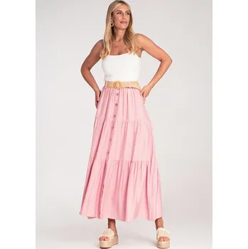 Dámská sukně Růžová dámská viskózová midi sukně z texturované látky M1222 Pink Velikost: S/M