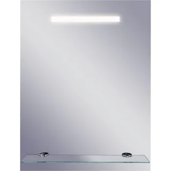 Zrcadlo Koupelnové LED Zrcadlo LINEA NEW II 50 x 65 cm, Horní Osvětlení, Integrovaná Skleněná Polička, Neutrální Bílá Barva Světla, Moderní Design