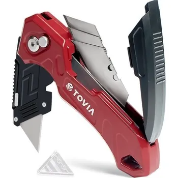 Multifunkční nůž Skládací nůž na krabice s úložným prostorem na čepele 3 polohy čepele Bezpečnostní řezač kartonů Nůž s hákem a 3 náhradními čepelemi