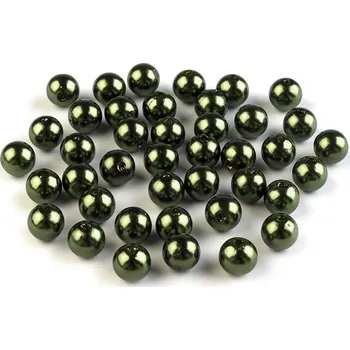 Šperk Plastové voskové korálky / perly Glance Ø8 mm, barva F37 zelená tmavá khaki