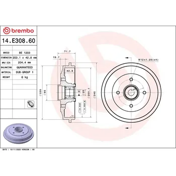 Brzdový buben Brzdový buben BREMBO 14.E308.60