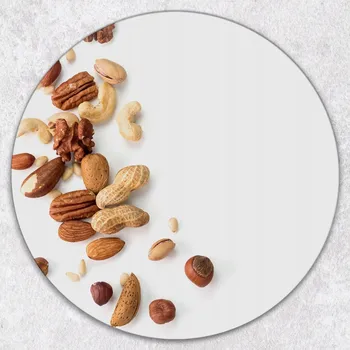 Obraz Odolná a stylová kuchyňská kulatá skleněná deska s motivem oříšků, průměr 40 cm