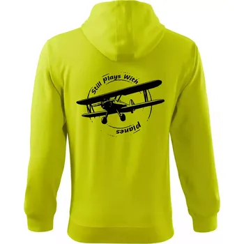 Pánská mikina Still Plays With Planes - Mikina s kapucí na zip trendy zipper - XL ( Limetková )