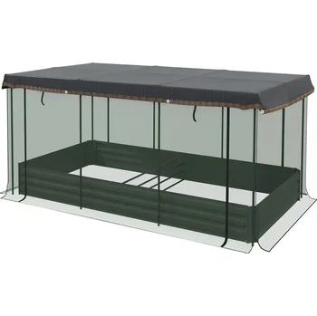 Vyvýšený záhon Vyvýšený ocelový záhon s ochranou sítí, 230 x 111 x 110 cm | tmavě šedý + černý