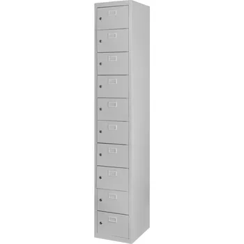 Šatní skříň Mobler Kovová přihrádková skříň BHP, 10 přihrádek, 32,5x30x180 cm, šedá