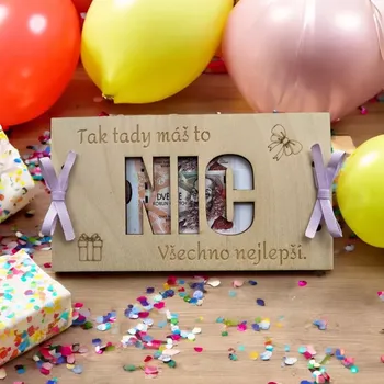 Obálka Dřevěná obálka na peníze NIC všechno nejlepší