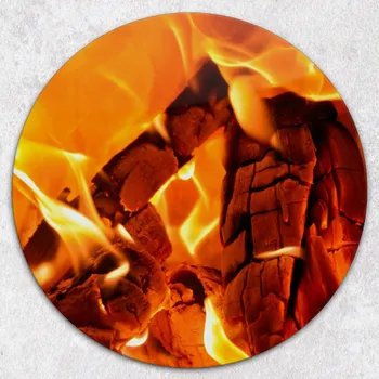 Kuchyňské prkénko Kulaté kuchyňské skleněné prkénko s grafikou hořící brikety, tvrzené, průměr 40 cm