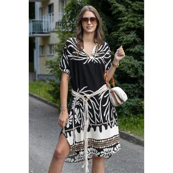 Dámské šaty Zabaione dámské šaty se vzorem krátký rukáv Ivyy černé Velikost: M