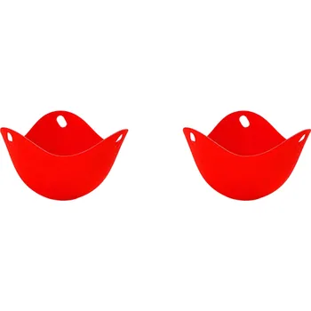 Sada kuchyňského náčiní Silikonové kelímky na vaření vajec 2 ks 9 x 6,5 cm Bez skořápky Snadné čištění Opakovaně použitelné formy do hrnce i mikrovlnky červená