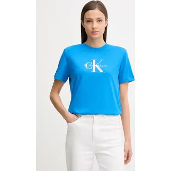 Dámské tričko Bavlněné tričko Calvin Klein Jeans dámské, modrá barva, LV047B865G 55X, vel. XS