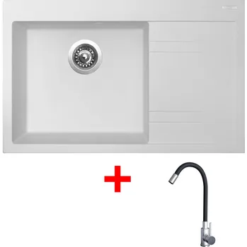 Granitový dřez Set Sinks RIM 780 L + baterie ELASTA nerez/ černá Barva: Bílá, Označení: Milk