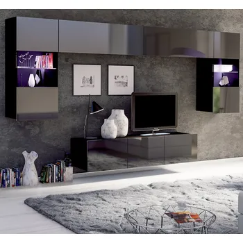 Obývací stěna Obývací stěna CALABRINI c | 300 cm | 5 dílů V | černá lesk