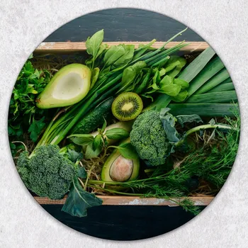Kuchyňské prkénko Stylové a odolné kulaté skleněné prkénko s potiskem Zelená zelenina průměr 40 cm