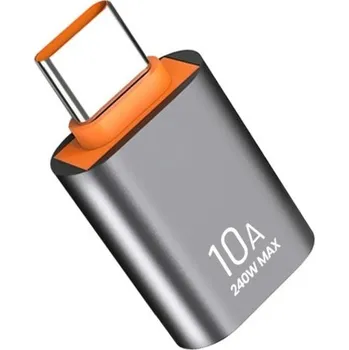 Datový kabel Adaptér USB na USB C 10A kovový převodník s podporou nabíjení a přenosu zvuku šedá