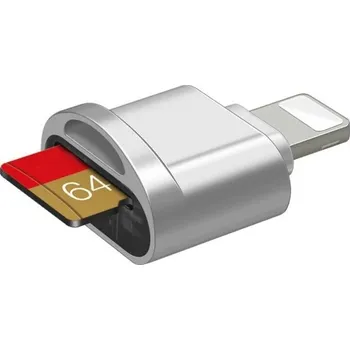 Datový kabel Mini čtečka microSD karet pro iPhone a iPad s konektorem Lightning pro iOS 13 a vyšší stříbrná