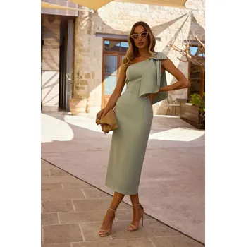 Dámské šaty Společenské midišaty na jedno rameno MOE M847 mátové EU velikost: M