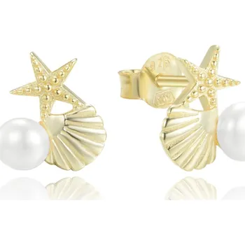 Šperk Pozlacené stříbrné náušnice mušle, hvězdice a perla