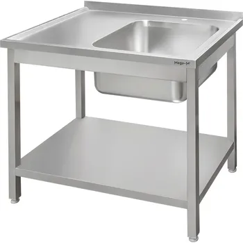 Nerezový dřez Stůl z nerezové oceli s dřezem na pravé straně a policí 100x60x85 cm