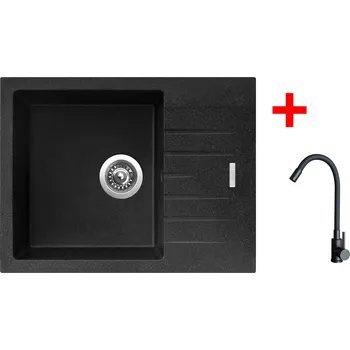 Kuchyňský dřez Set Sinks PERFECTO 650 + baterie ELASTA černá matná Barva: Černá granitová, Označení: Granblack