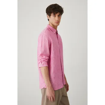 Pánská košile Lněná košile Medicine pánská, růžová barva, regular, s límečkem button-down RS25.KDM071 30M, vel. XXL