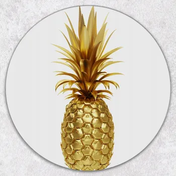 Obraz Stylové a odolné kulaté skleněné prkénko Zlatý ananas na bílém pozadí fi 40 cm