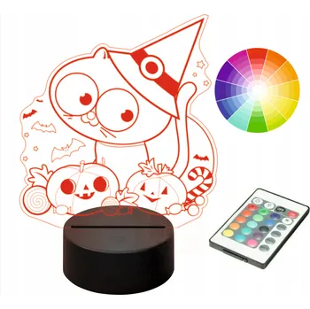 Lampička LAMPKA na SKLE Statuetka Městečko Halloween 3D LED RGB + DÁLKOVÝ OVLADAČ 16 BAREV