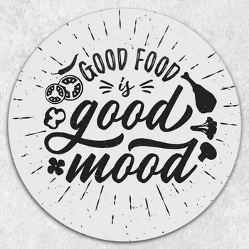 Kuchyňské prkénko Kulaté kuchyňské skleněné prkénko s grafikou Dobrá nálada, tvrzené, průměr 40 cm