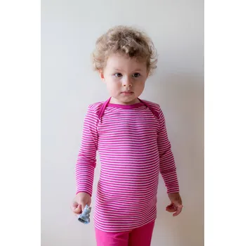 Dětské triko s dlouhým rukávem z merino vlny a hedvábí růžový pruh Cosilana Velikost: 98/104