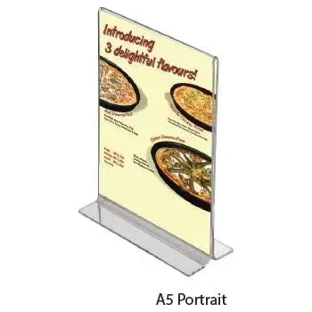 CLASSIC Plexi stojánek na stůl oboustranný typu T - velikost A5 na výšku.