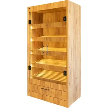 Knihovna Pekařská vitrína s osvětlením a prosklenými dveřmi 205x100x58 cm dub Kraft