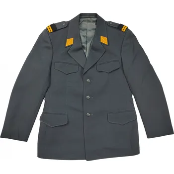ARMÁDNÍ ORIGINÁL ŠVÝCARSKÉ ARMÁDY Sako vlněné s nášivkami šedé Švýcarsko (07) Velikost: 50 N