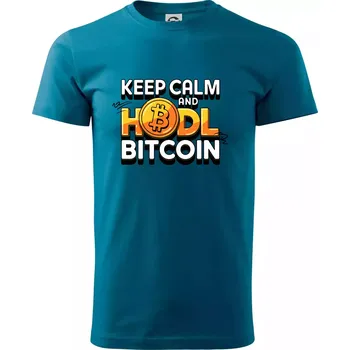 Pánské tričko 3D nápis Keep Calm and HODL Bitcoin - Klasické pánské triko vyšší gramáže - S ( Petrolejová )