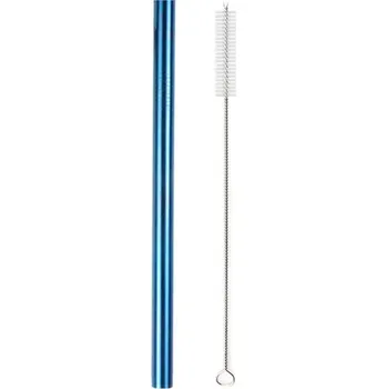 Nerezové široké brčko s kartáčkem | eko brčko, kovové brčko - 1ks modrá rovná