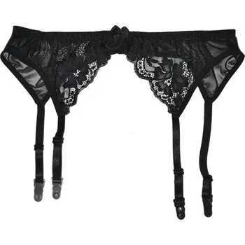 Dámské erotické punčochy Krajkový podvazkový pás De Lafense Forex 136, černá XL