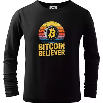 Bitcoin Believer Vintage retro sunset - Triko dětské Long Sleeve - 146 cm/10 let ( Černá )