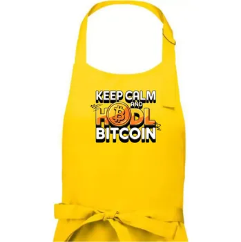 Kuchyňská zástěra 3D nápis Keep Calm and HODL Bitcoin - Pánská zástěra na vaření - Univerzální velikost ( Žlutá )
