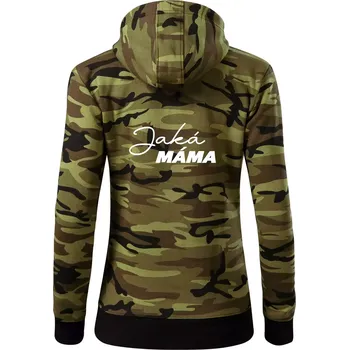 Dámská mikina Jaká máma - taková dcera psací - Dámská mikina trendy zipper s kapucí - M ( Zelený maskáč )