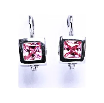 Náušnice Zlaté naušnice čtverec pink zirkon, bílé i žluté zlato - VE 40