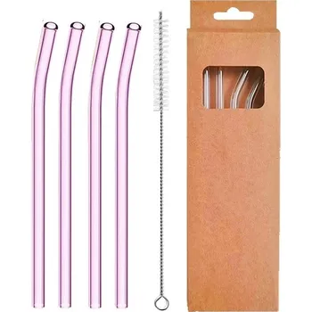 4 ks Skleněná brčka rovná i zahnutá | brčka, slámky - Růžová zakřivená