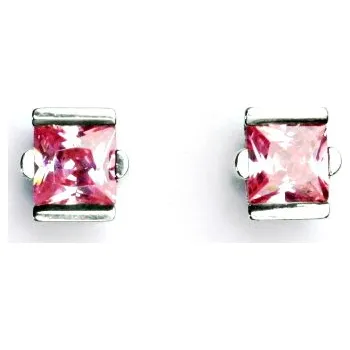 Náušnice Stříbrné náušnice, pink zirkony 6x6 mm - VE 16