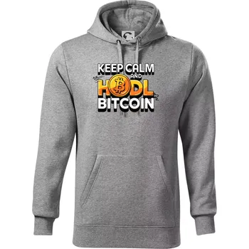 Pánská mikina 3D nápis Keep Calm and HODL Bitcoin - Mikina pánská Cape s kapucí - 4XL ( Tmavě šedý melír )