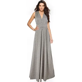 Dámské šaty víceúčelové dlouhé šaty s výstřihem a volánem Velikost: S, Barva (Varianta): Flower gray